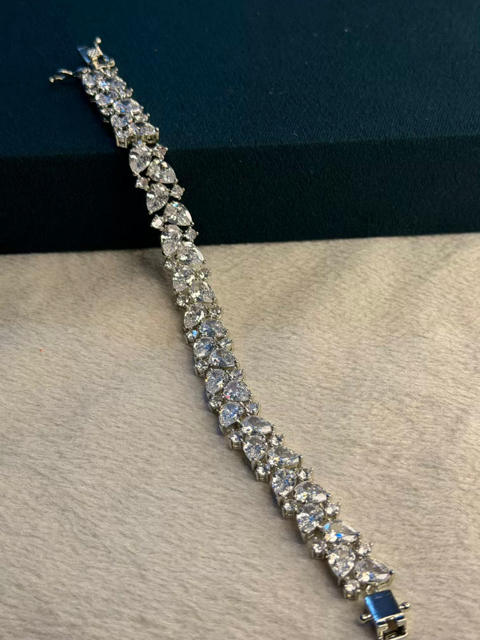 Geometric Drop Diamonds Silver Plated Tennis Bracelet