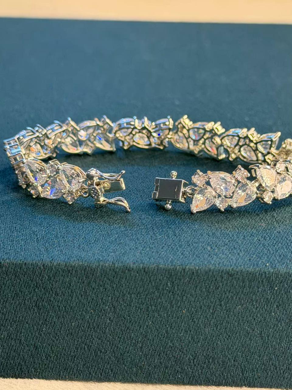 Geometric Drop Diamonds Silver Plated Tennis Bracelet