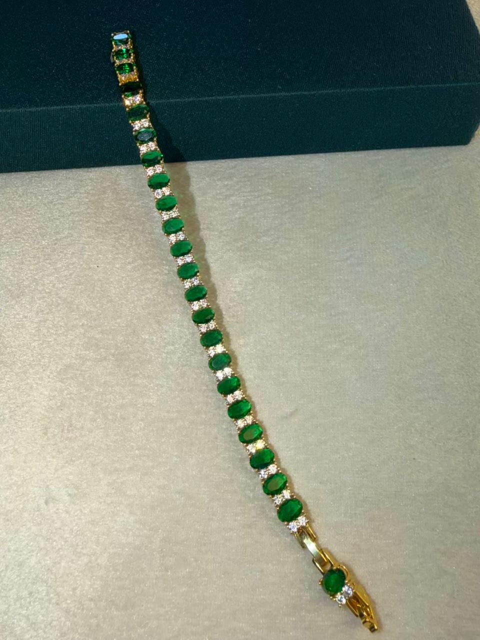 Emerald Green Oval Shape Gold Plated Tennis Bracelet