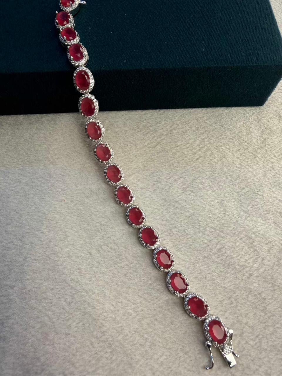Ruby Red Oval Shape Silver Plated Tennis Bracelet