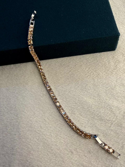 Gold Stone Square Shape Silver Plated Tennis Bracelet