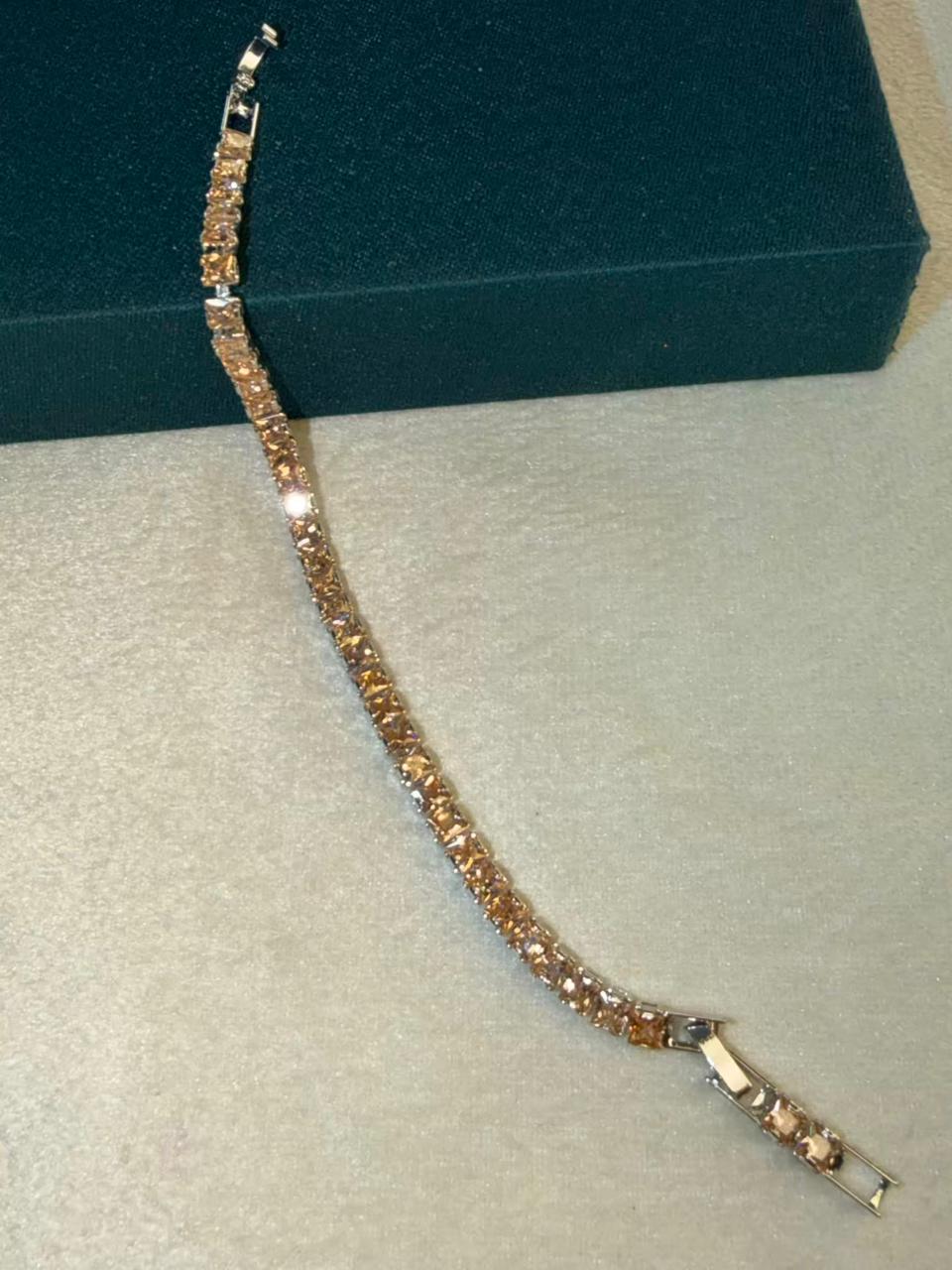 Gold Stone Square Shape Silver Plated Tennis Bracelet