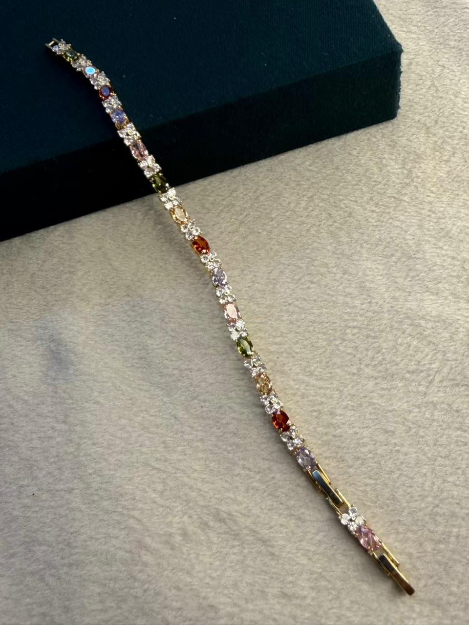 Multicoloured Floral Oval Shape Silver Plated Tennis Bracelet