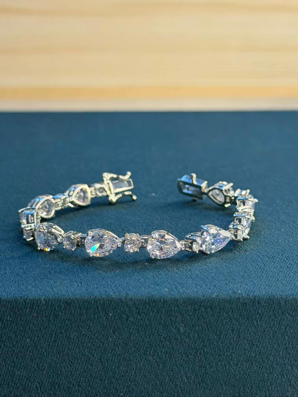 White Round Drop Shape Silver Plated Tennis Bracelet