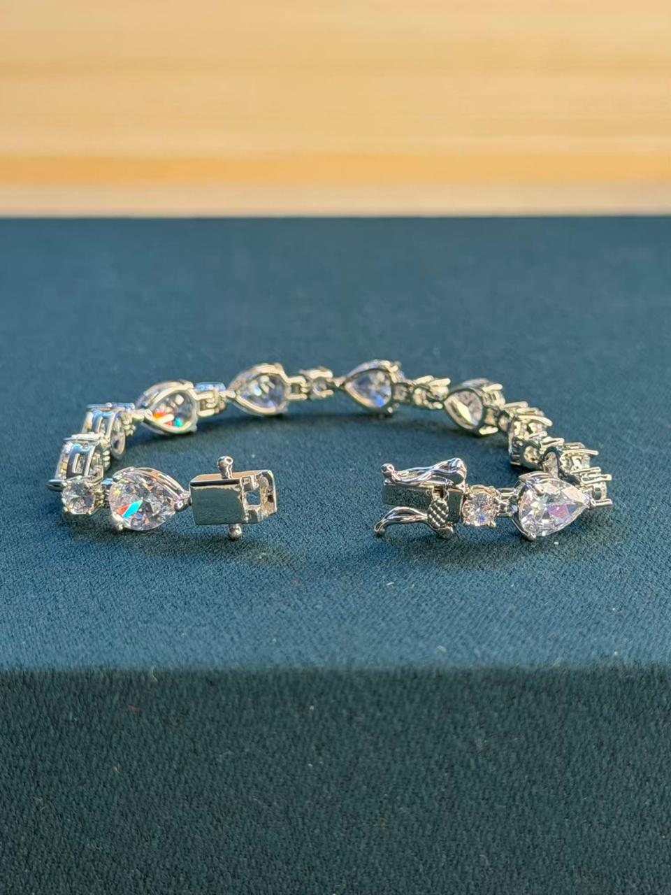 White Round Drop Shape Silver Plated Tennis Bracelet