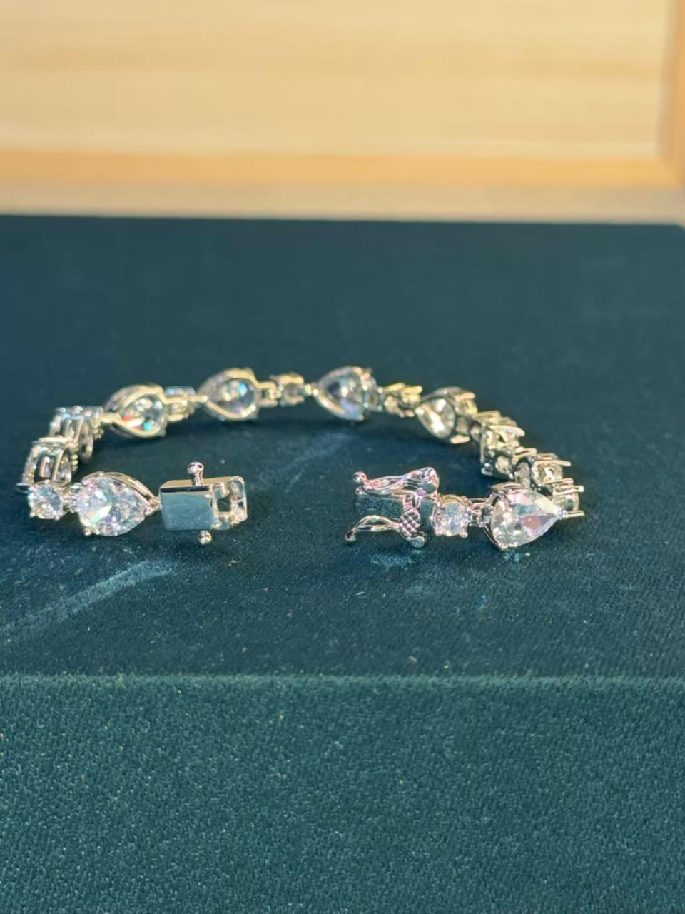 White Round Drop Shape Silver Plated Tennis Bracelet