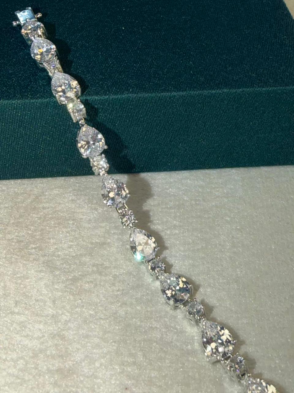 White Round Drop Shape Silver Plated Tennis Bracelet