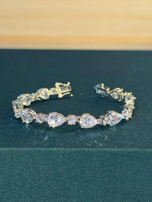 White Round Drop Shape Silver Plated Tennis Bracelet