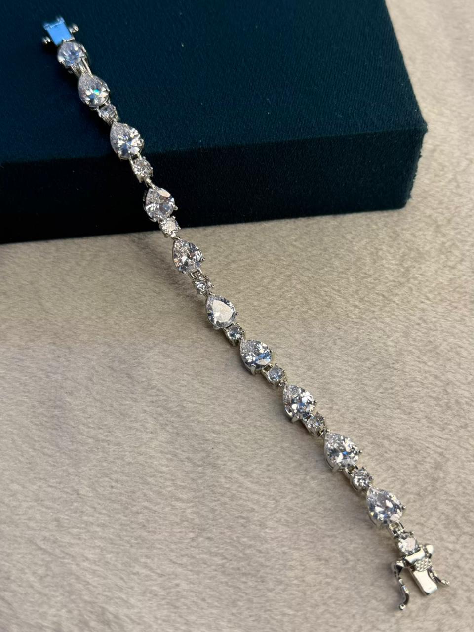 White Round Drop Shape Silver Plated Tennis Bracelet