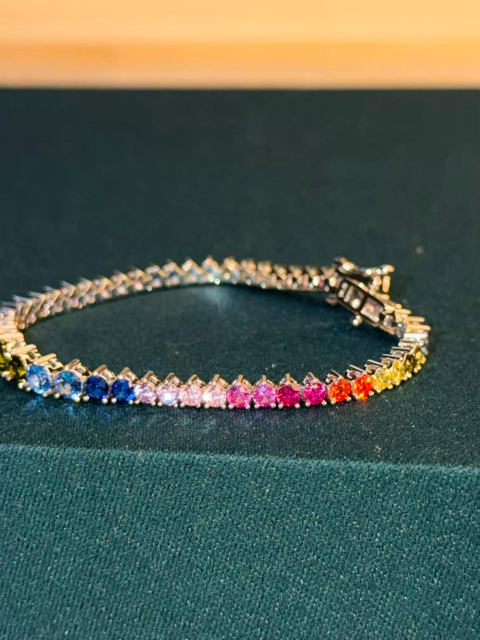 Multicoloured Rainbow Graded Premium Rhodium Silver Plated Tennis Bracelet