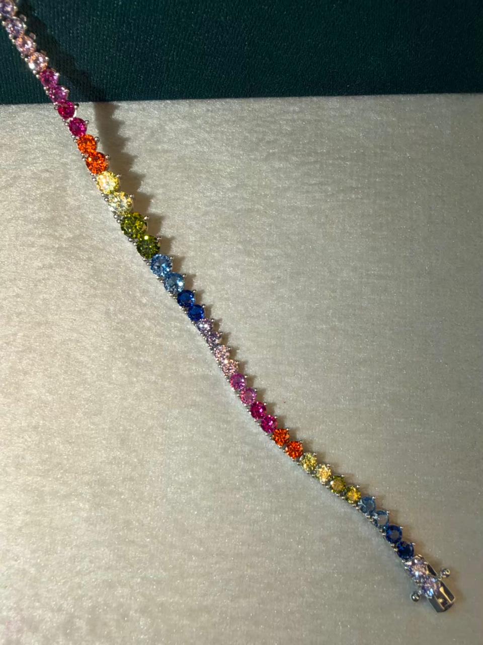 Multicoloured Rainbow Graded Premium Rhodium Silver Plated Tennis Bracelet