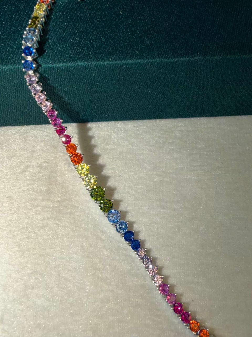 Multicoloured Rainbow Graded Premium Rhodium Silver Plated Tennis Bracelet