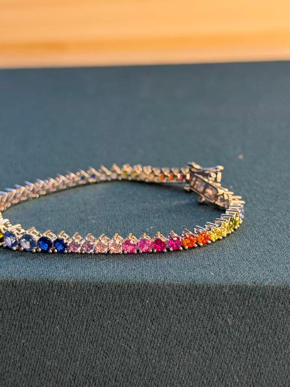 Multicoloured Rainbow Graded Premium Rhodium Silver Plated Tennis Bracelet