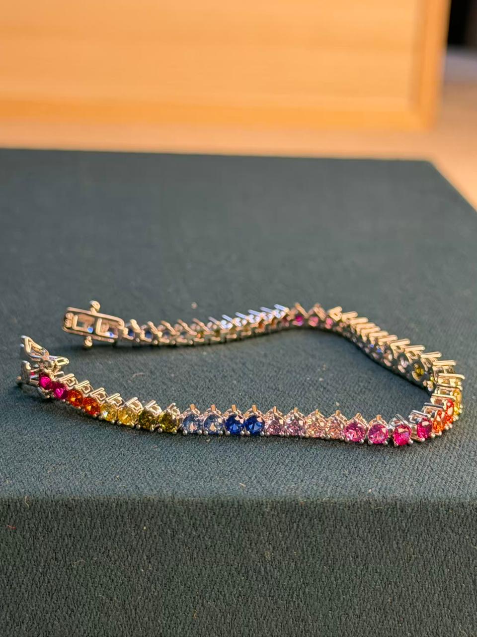 Multicoloured Rainbow Graded Premium Rhodium Silver Plated Tennis Bracelet