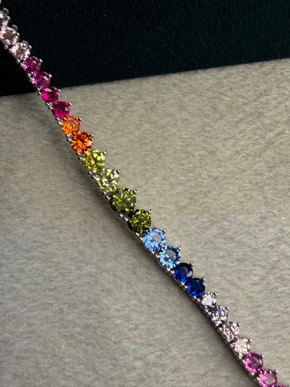 Multicoloured Rainbow Graded Premium Rhodium Silver Plated Tennis Bracelet