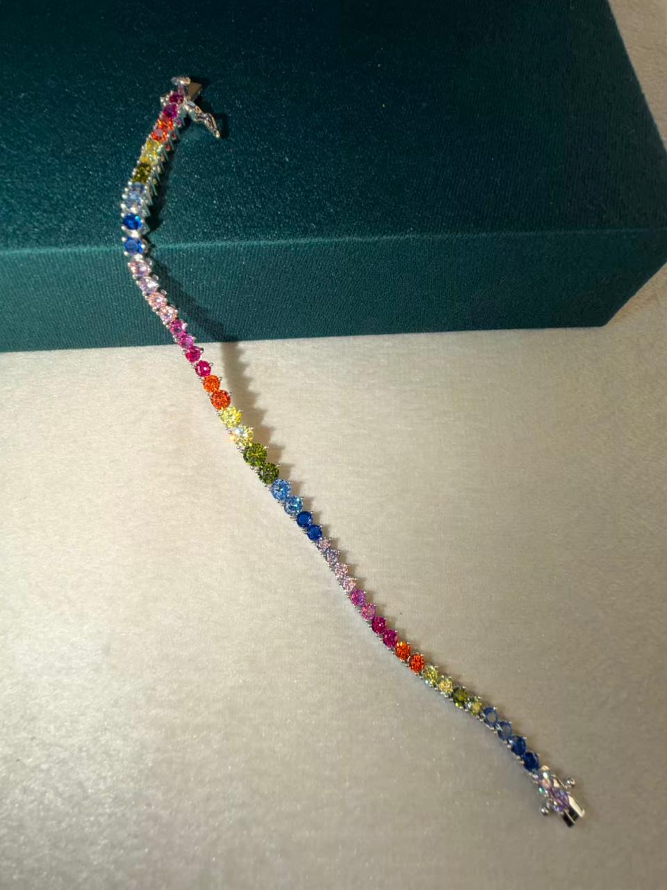 Multicoloured Rainbow Graded Premium Rhodium Silver Plated Tennis Bracelet