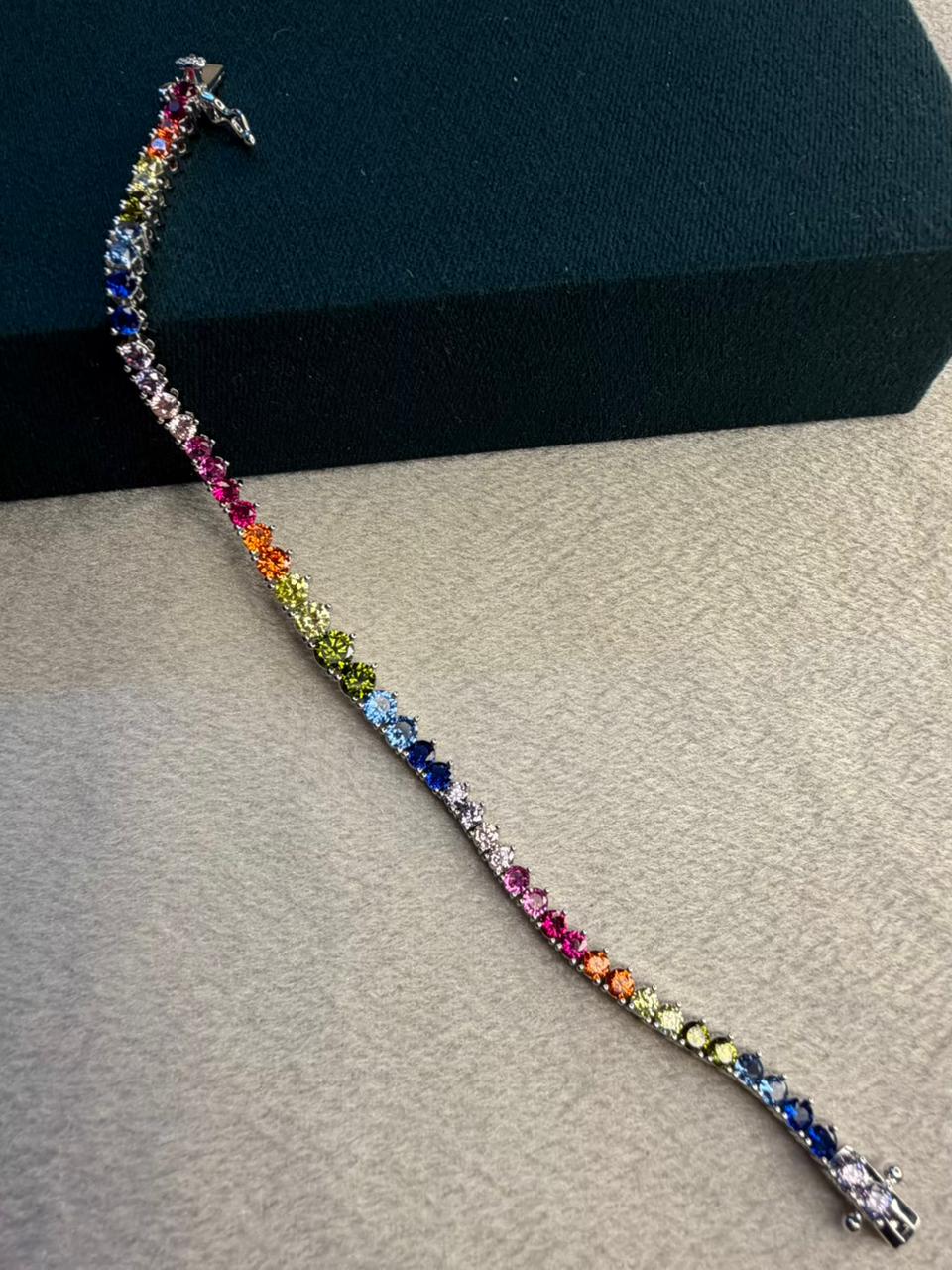 Multicoloured Rainbow Graded Premium Rhodium Silver Plated Tennis Bracelet