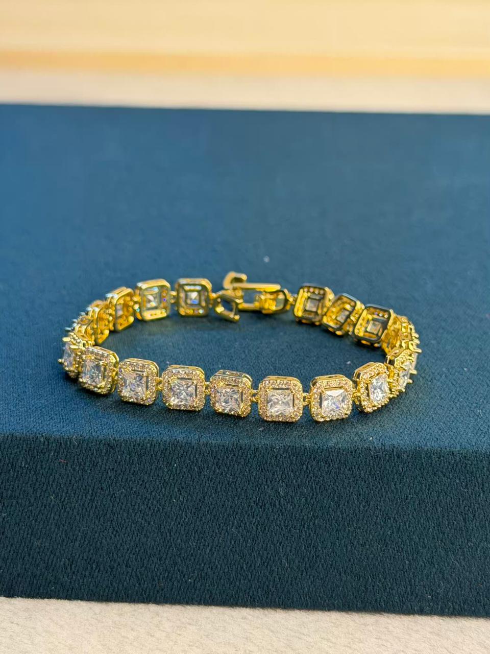 White Halo Square Shaped Rose Gold Plated Tennis Bracelet