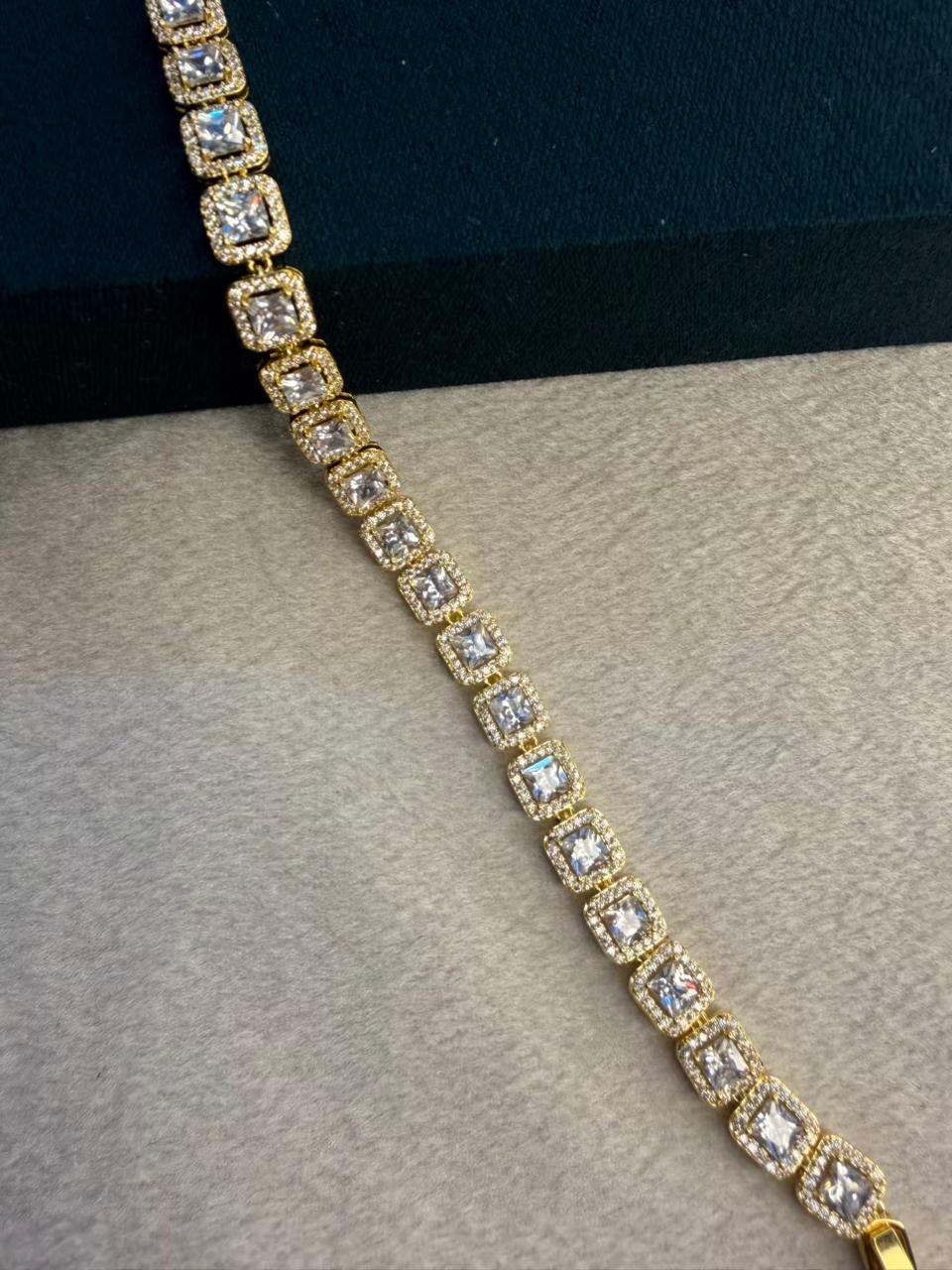 White Halo Square Shaped Rose Gold Plated Tennis Bracelet