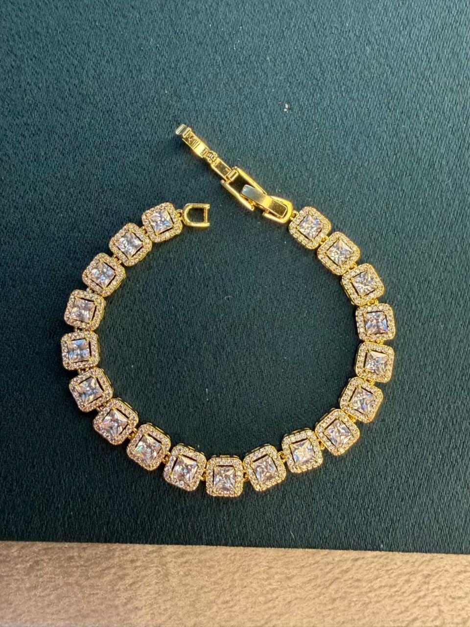 White Halo Square Shaped Rose Gold Plated Tennis Bracelet