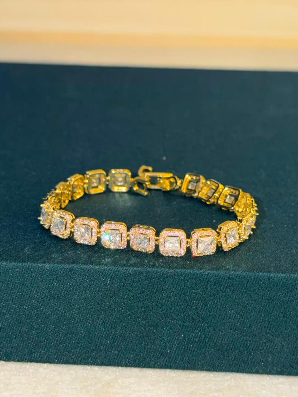 White Halo Square Shaped Rose Gold Plated Tennis Bracelet