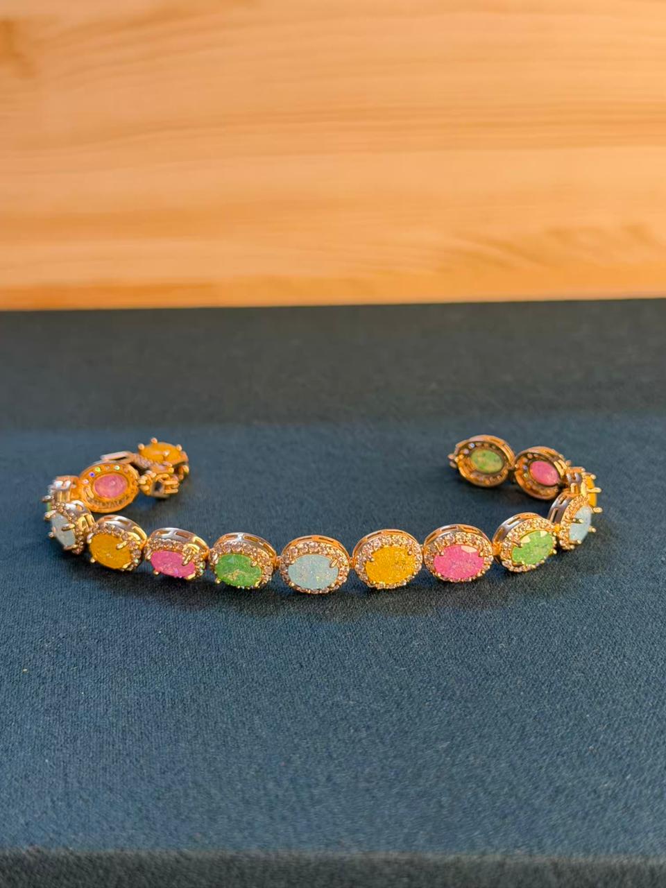 Milky Stones Oval Diamonds Gold Plated Tennis Bracelet