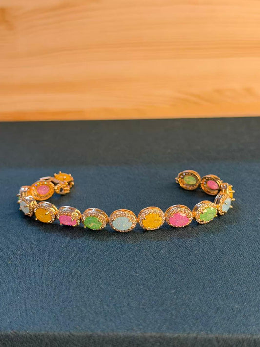 Milky Stones Oval Diamonds Gold Plated Tennis Bracelet