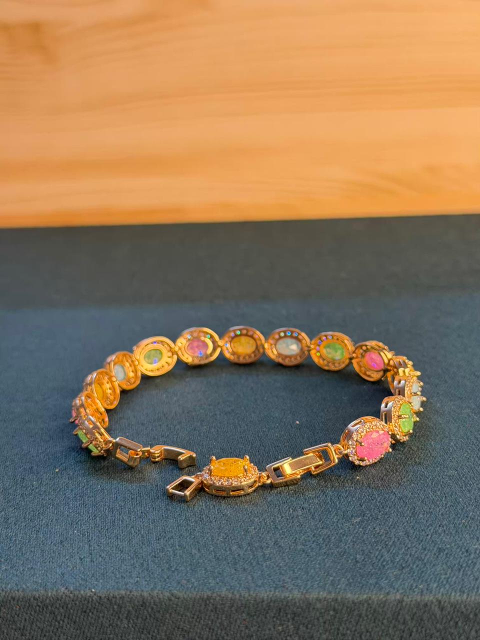 Milky Stones Oval Diamonds Gold Plated Tennis Bracelet