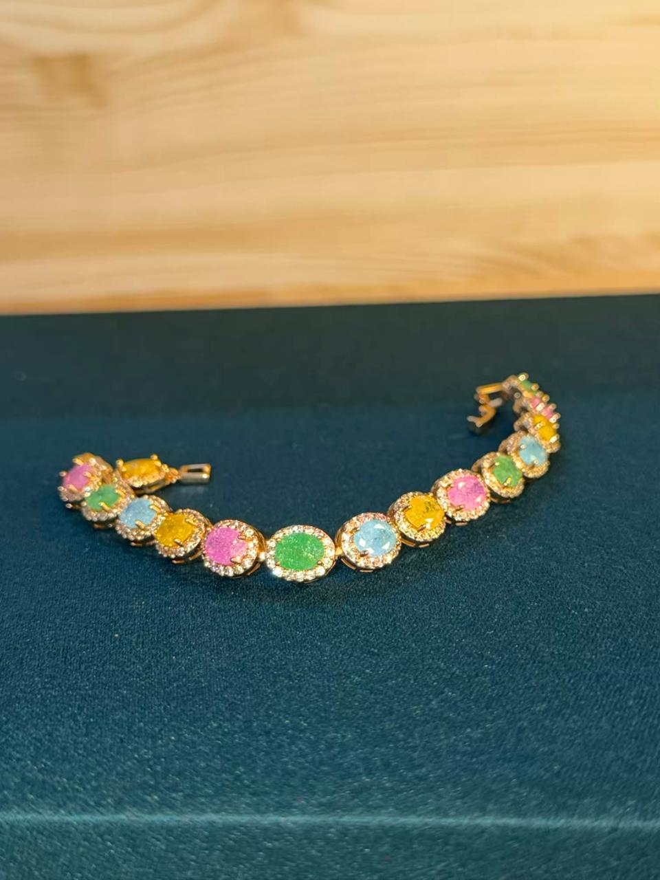 Milky Stones Oval Diamonds Gold Plated Tennis Bracelet