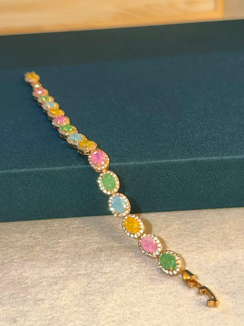 Milky Stones Oval Diamonds Gold Plated Tennis Bracelet