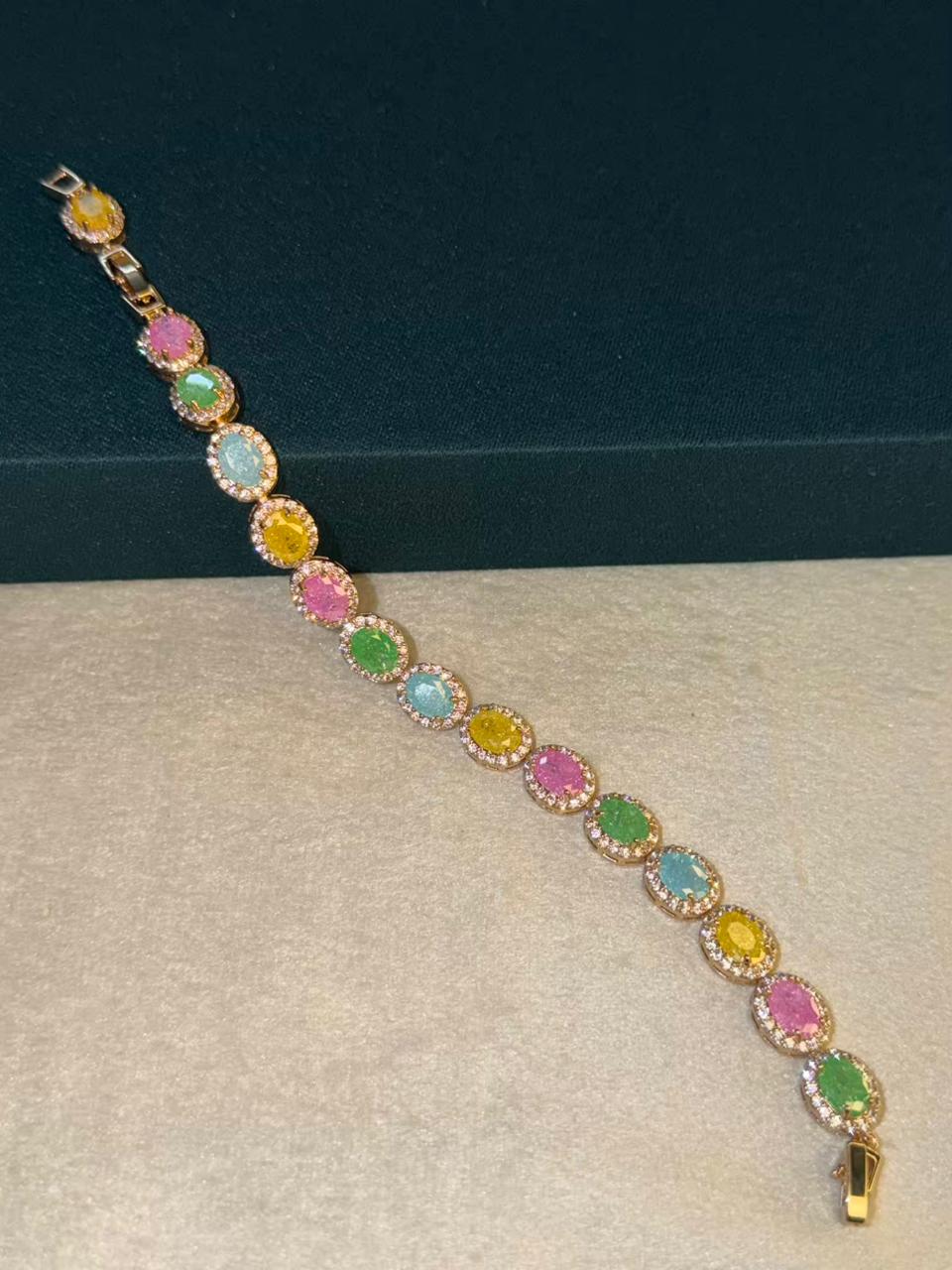 Milky Stones Oval Diamonds Gold Plated Tennis Bracelet