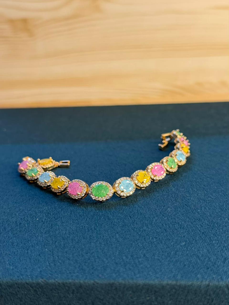 Milky Stones Oval Diamonds Gold Plated Tennis Bracelet