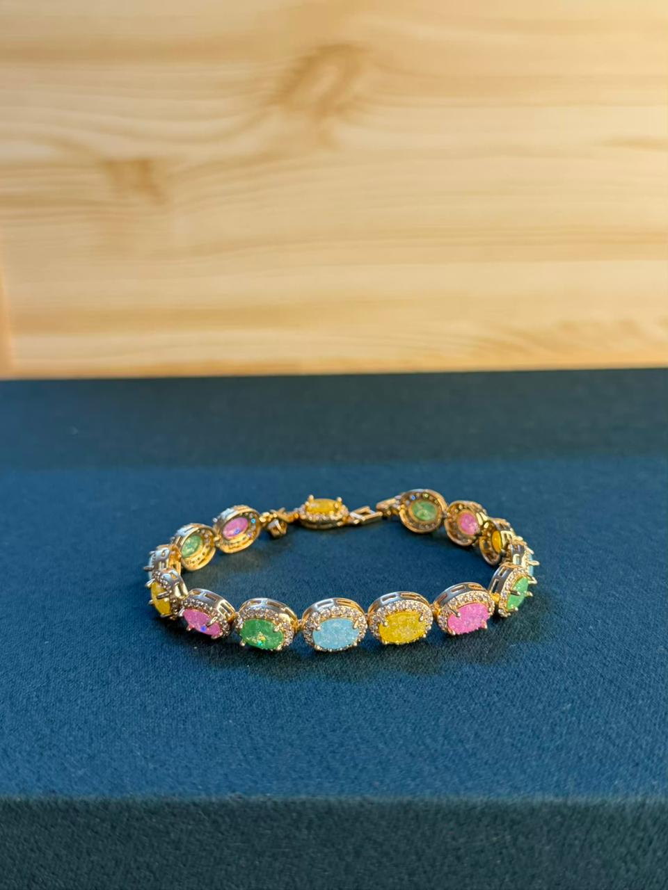 Milky Stones Oval Diamonds Gold Plated Tennis Bracelet