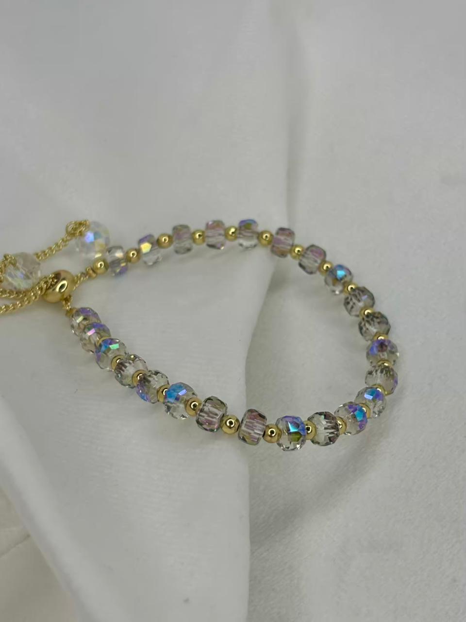 Greenish Colourful Healing Crystals Bracelet for Peace ( Adjustable )