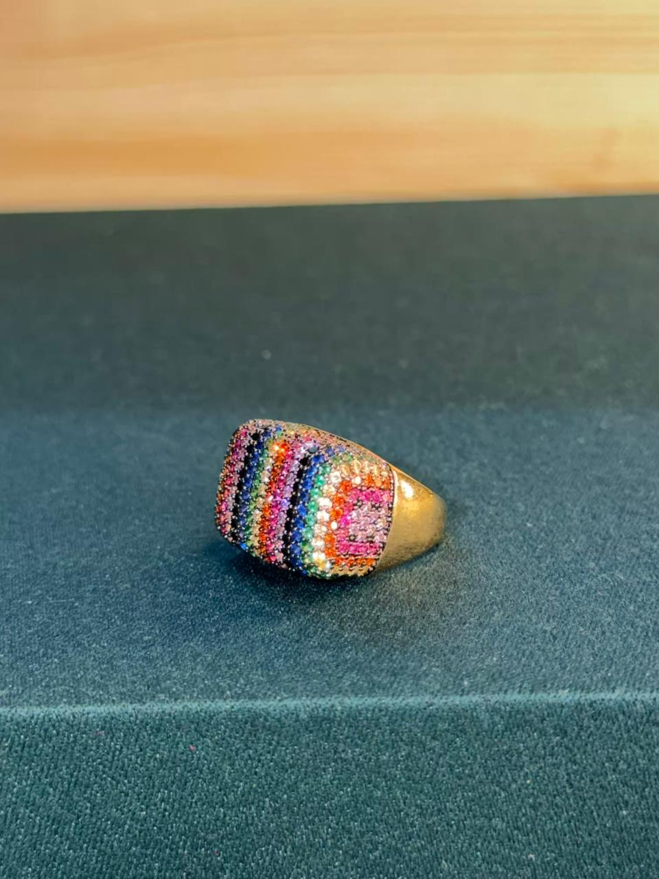Cocktail Multicoloured Gold Ring US Size 9