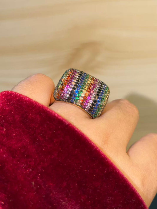 Cocktail Multicoloured Gold Ring US Size 9