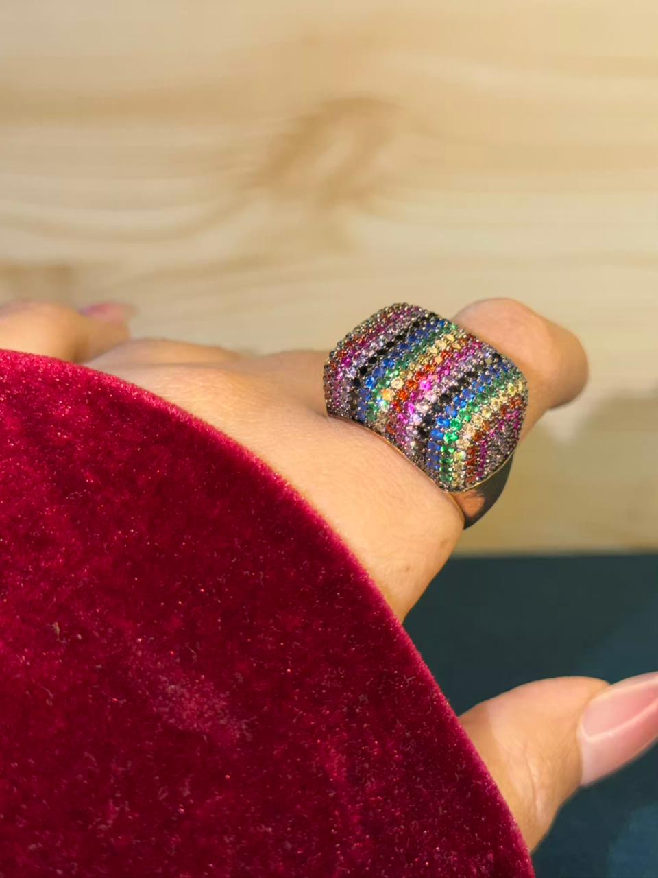 Cocktail Multicoloured Gold Ring US Size 9