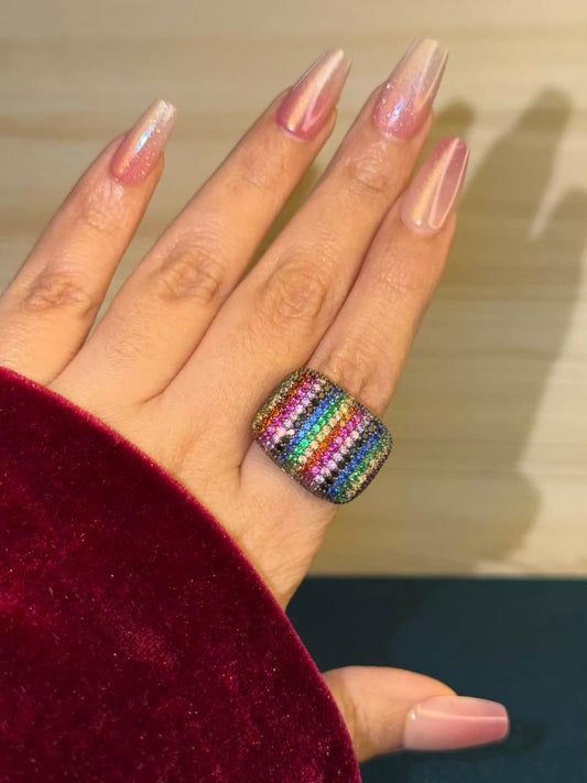 Cocktail Multicoloured Gold Ring US Size 9