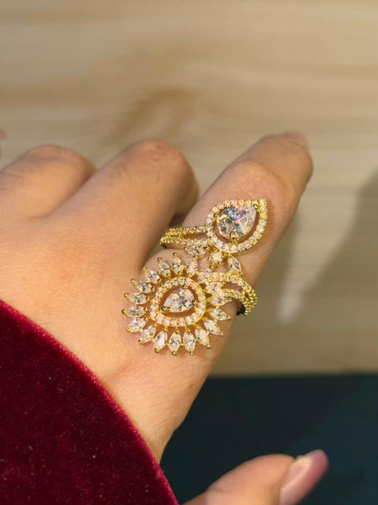 Leaves Floral Cocktail Gold Plated Ring Adjustable