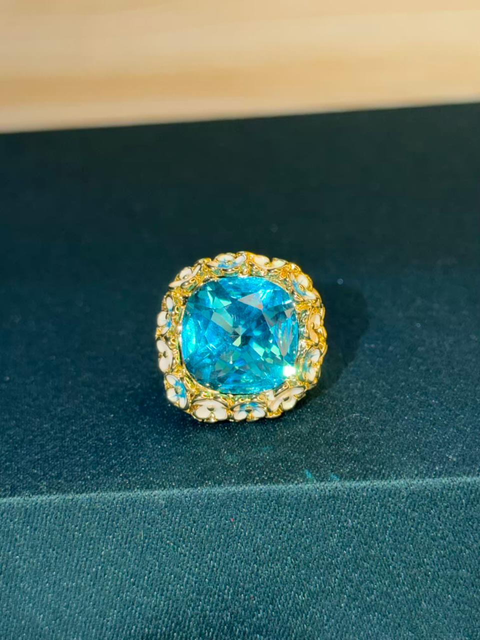 Turquoise Blue Premium Gold Floral Ring Size 8 US