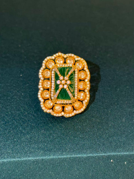 Emerald Green Moissanite Cocktail Ring Adjustable