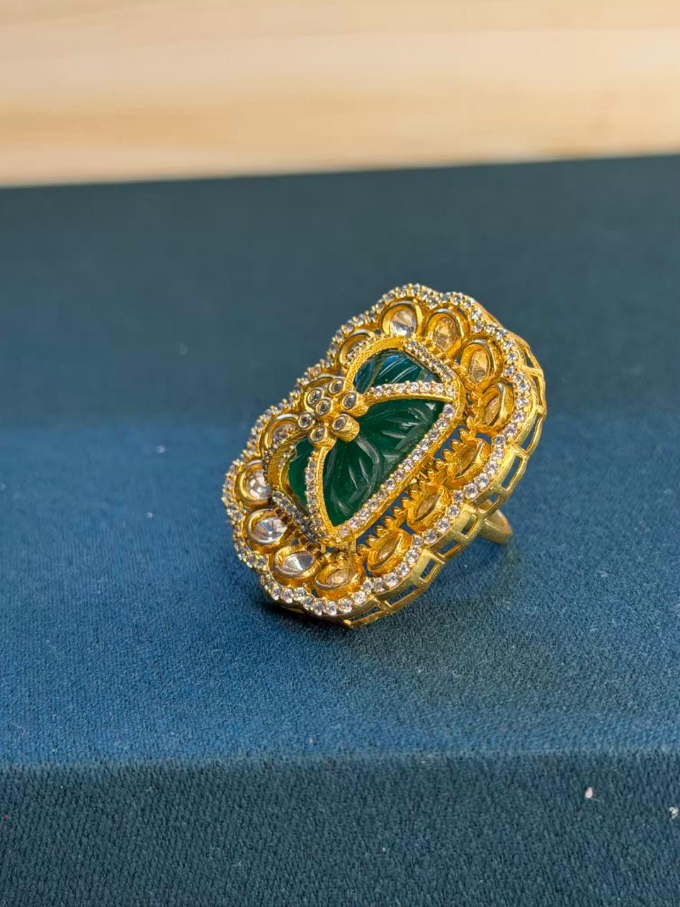 Emerald Green Moissanite Cocktail Ring Adjustable