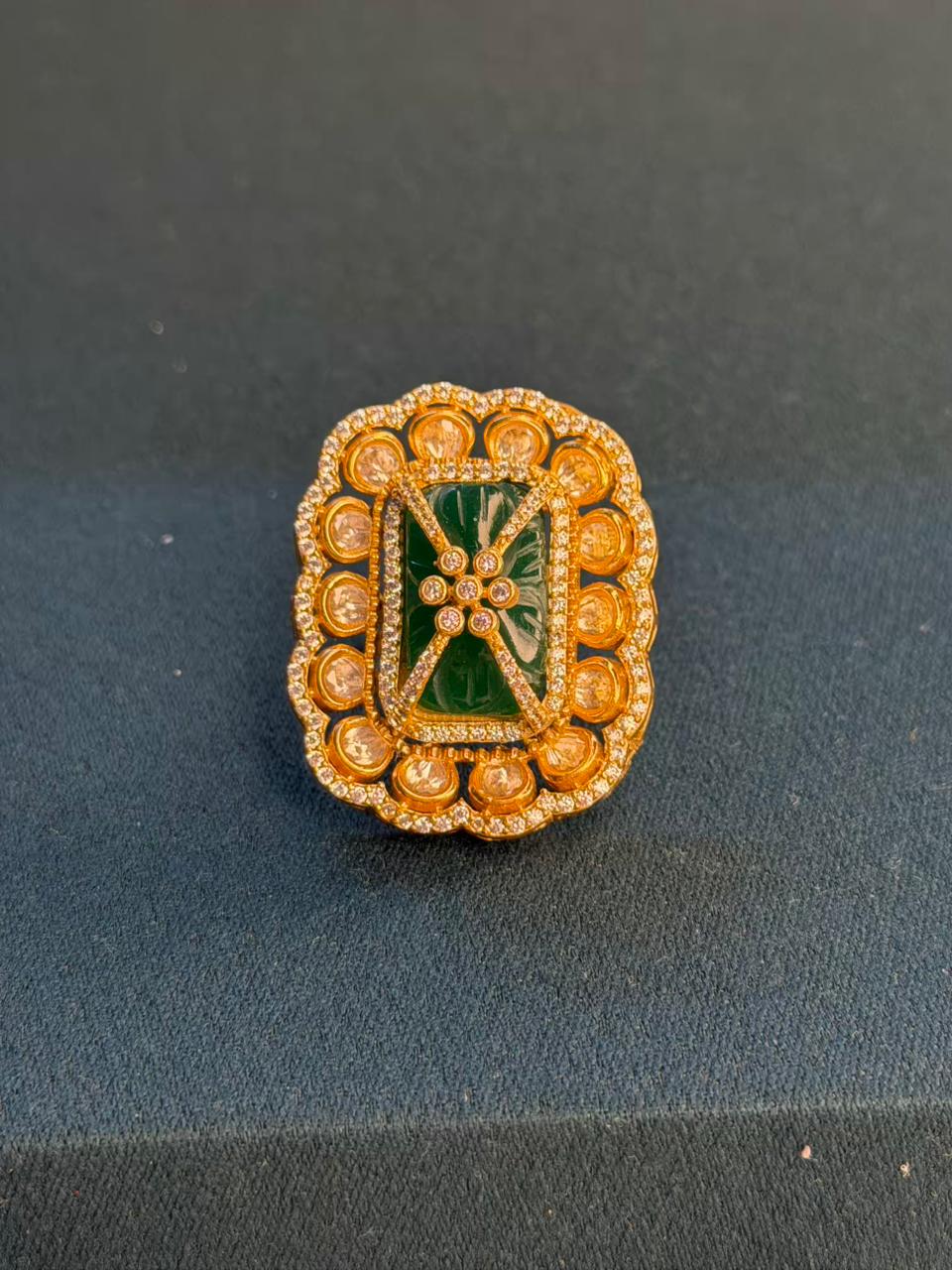 Emerald Green Moissanite Cocktail Ring Adjustable