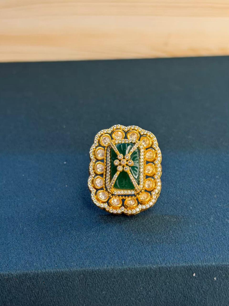 Emerald Green Moissanite Cocktail Ring Adjustable