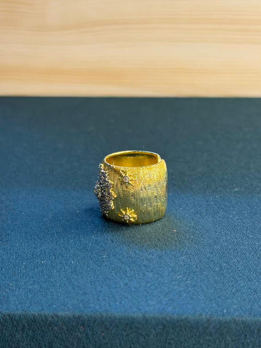 Resham Weave Silk Statement Gold Ring Adjustable