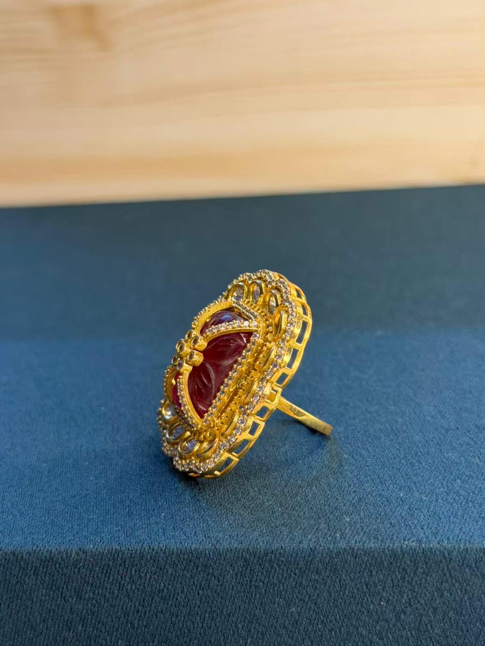 Ruby Red Moissanite Gold Cocktail Adjustable Ring