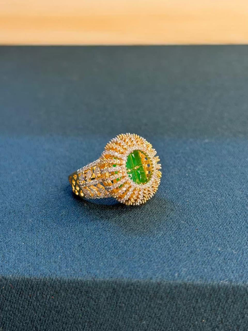 Emerald Halo Statement Cocktail Ring Adjustable