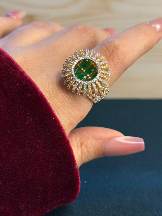Emerald Halo Statement Cocktail Ring Adjustable