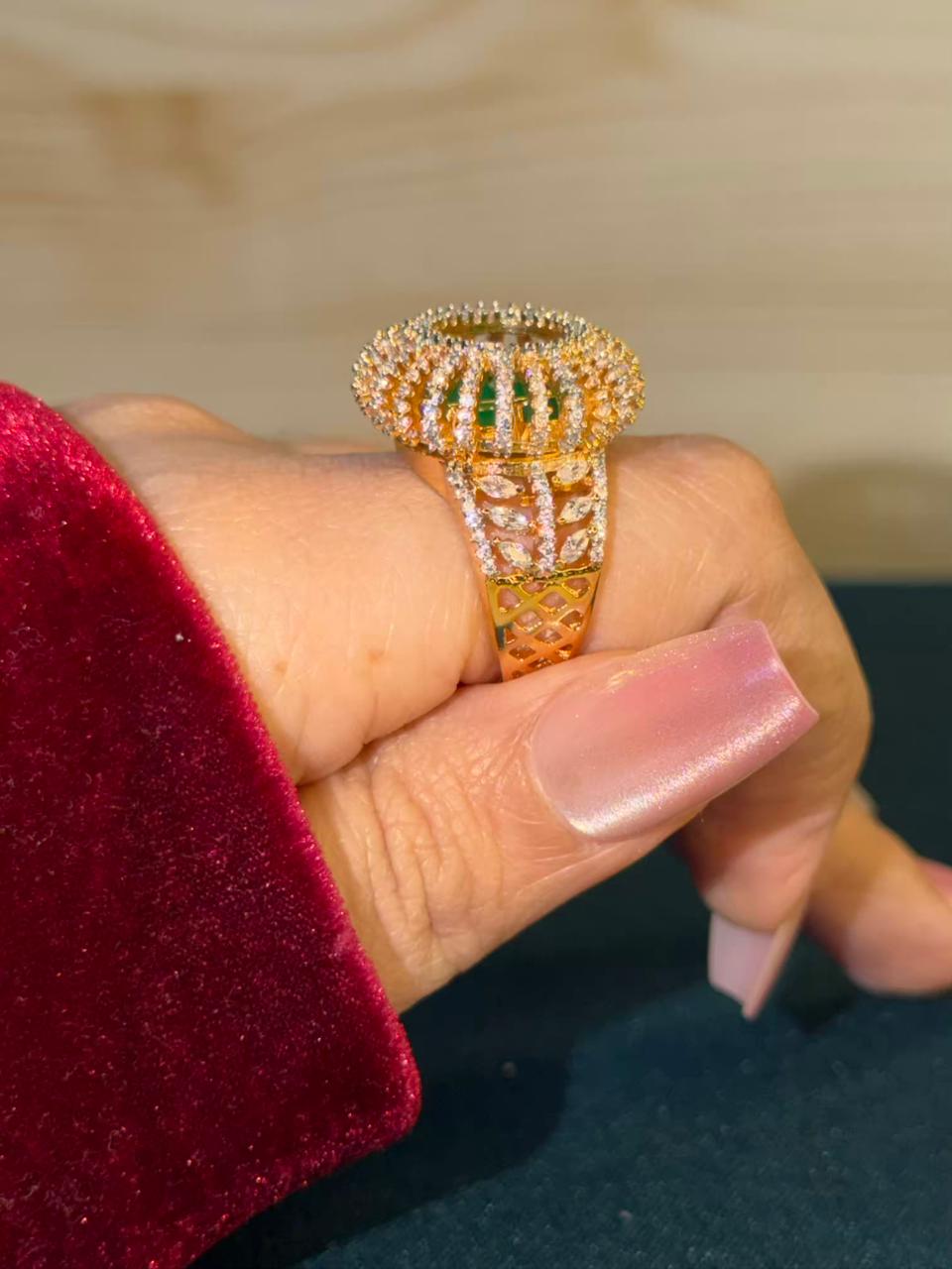 Emerald Halo Statement Cocktail Ring Adjustable