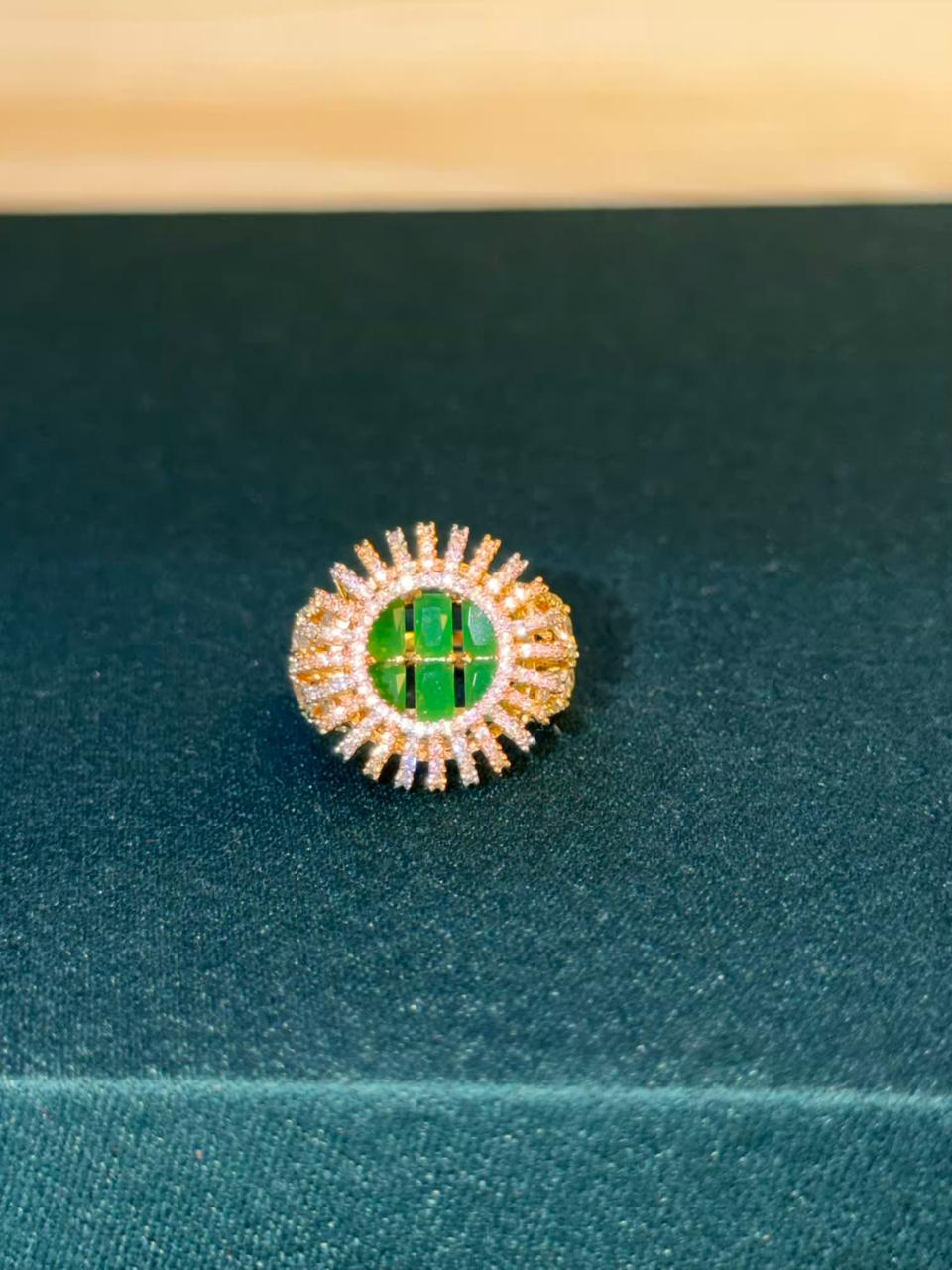 Emerald Halo Statement Cocktail Ring Adjustable